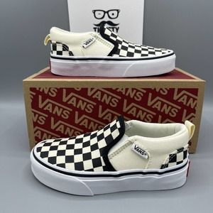 Vans Asher Kid's Unisex Checkerboard Slip On Shoes Size 11 Youth Black White